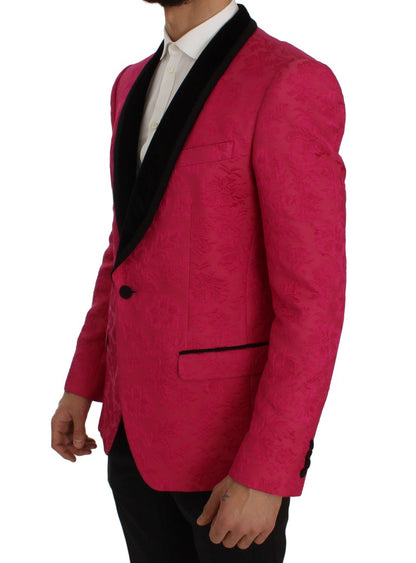 Pink Floral Brocade Slim Blazer Jacket