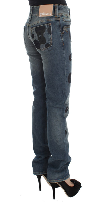 Blue Wash Cotton Blend Slim Fit Bootcut Jeans