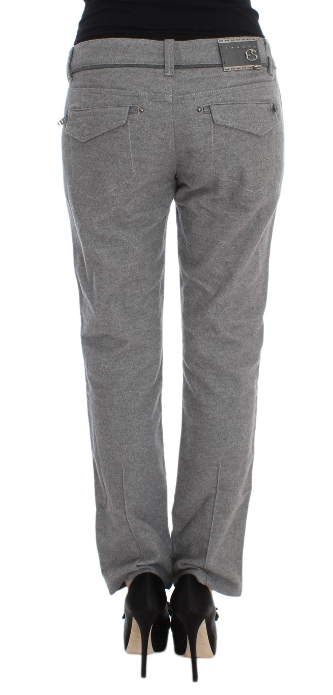 Gray Cotton Straight Fit Casual Pants