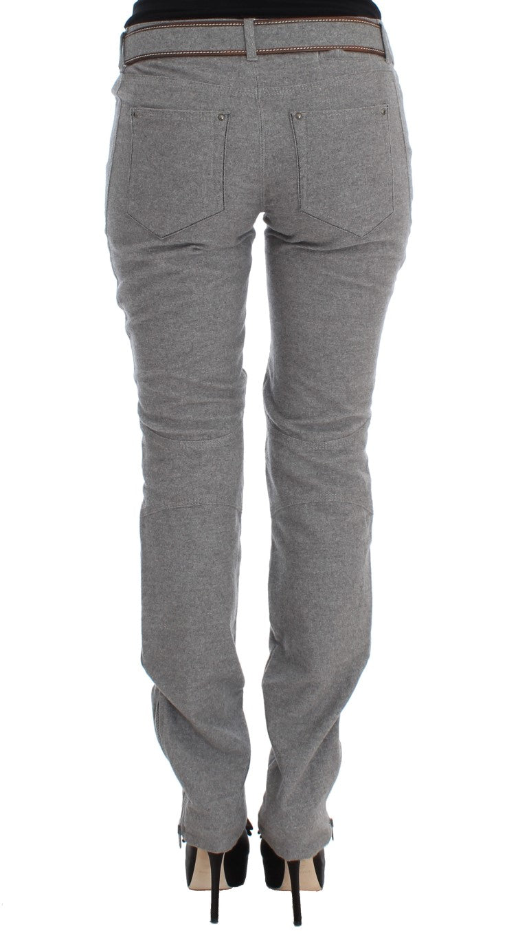 Gray Cotton Slim Fit Casual Bootcut Pants