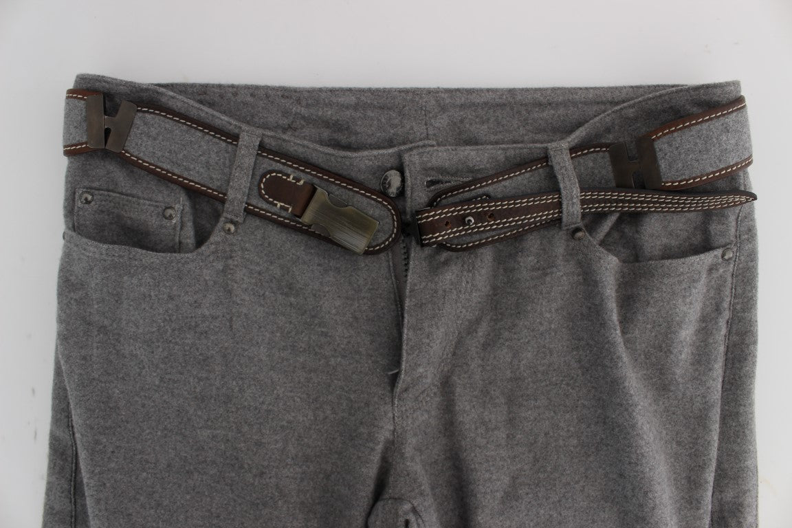 Gray Cotton Slim Fit Casual Bootcut Pants