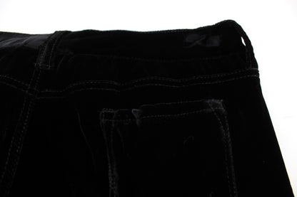 Black Viscose Blend Velvet Slim Fit Pants