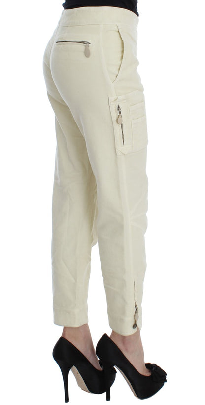 Beige Cotton Capri Cropped Cargo Pants