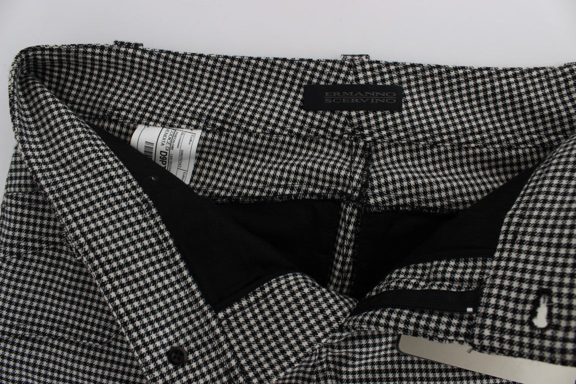 Black White Checkered Cotton Casual Pants