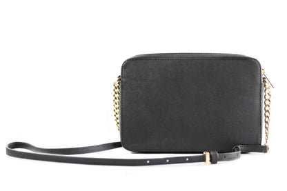 Jet Set Large East West Saffiano Leather Crossbody Bag Handbag (Black Solid/Gold Hardware)