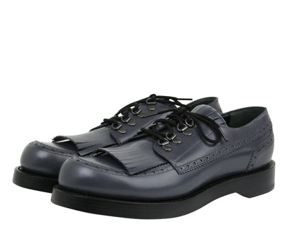 Gucci Men's Fringed Brogue Bluish Gray Leather Lace-up Shoes