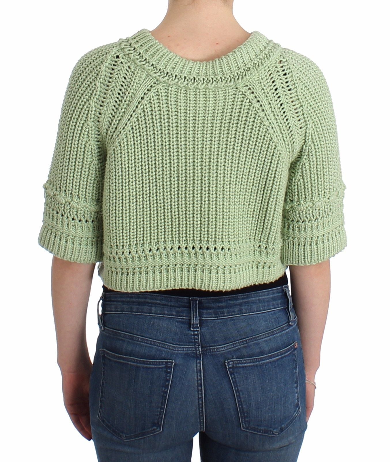 Green Cropped Knit Sweater Knitted Jumper