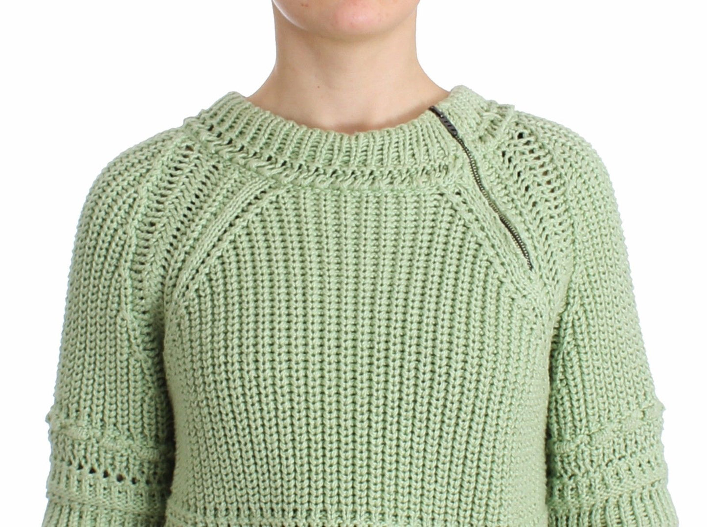 Green Cropped Knit Sweater Knitted Jumper