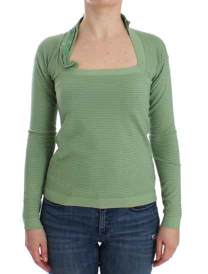 Green Wool Blend Striped Long Sleeve Sweater