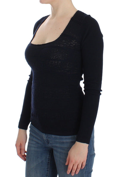 Blue Knitted Wool Stretch Sweater Top