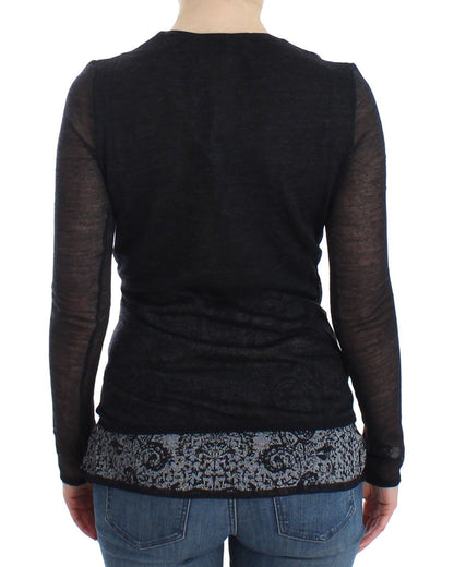Black Wool Blend Stretch Long Sleeve Sweater