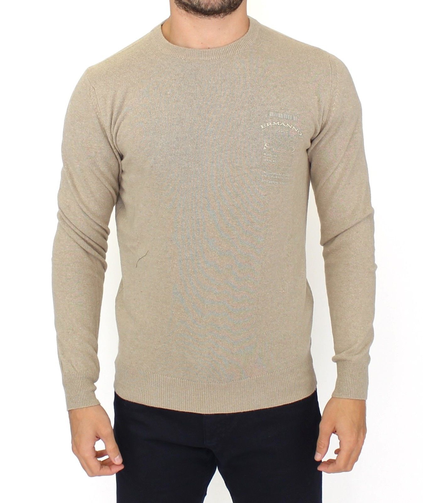Beige Wool Cashmere Crewneck Pullover Sweater