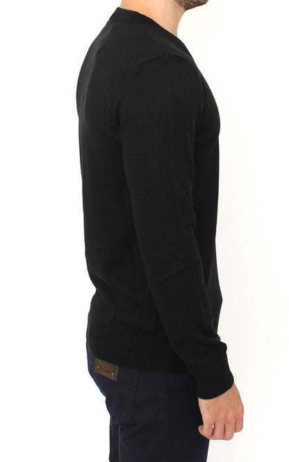 Black Wool Blend V-neck Pullover Sweater