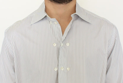 White Gray Striped Regular Fit Casual Shirt