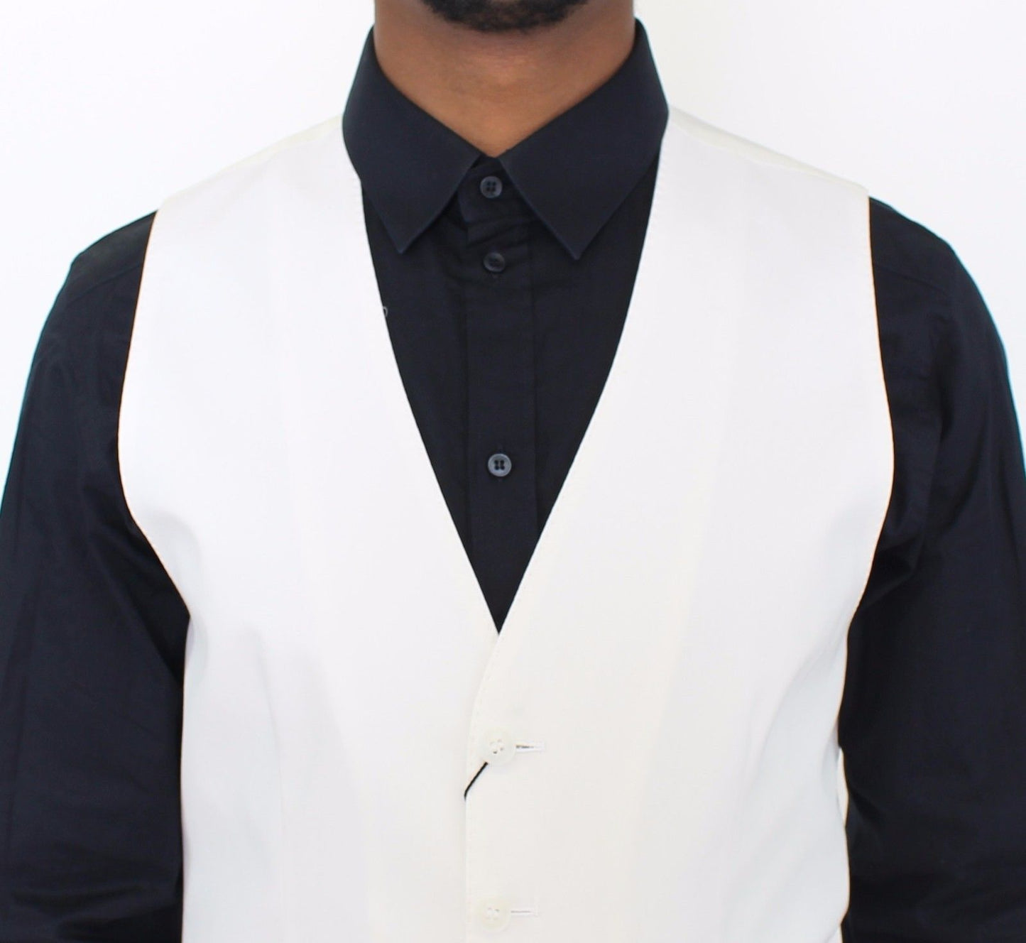White Cotton Silk Blend Dress Vest Blazer