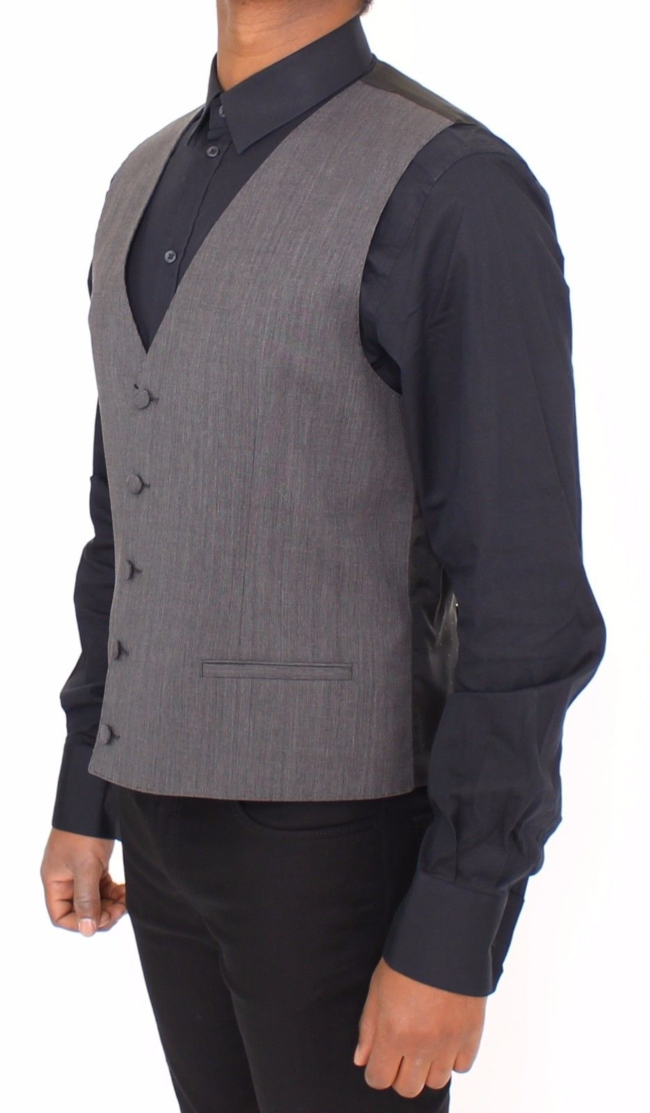 Gray Wool Stretch Dress Vest Jacket Blazer