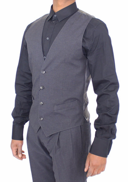 Gray Cotton Blend Formal Dress Vest Gilet