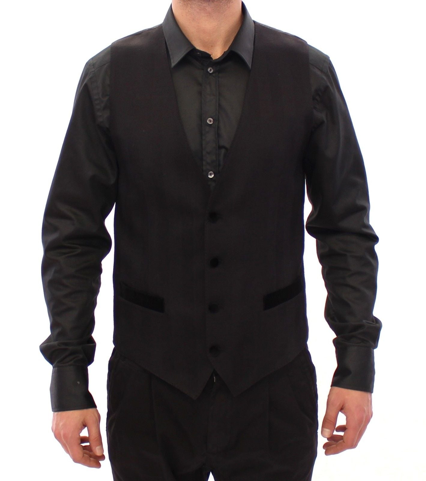 Black Wool Silk Dress Vest Gilet Weste