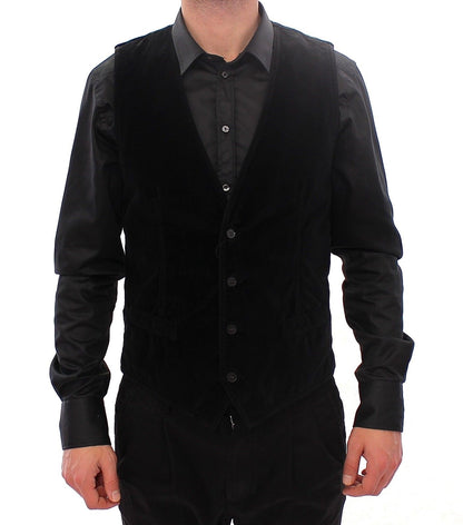 Black Cotton Single Breasted Vest Gilet