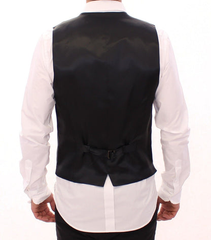 Black Striped Wool Single Breasted Vest