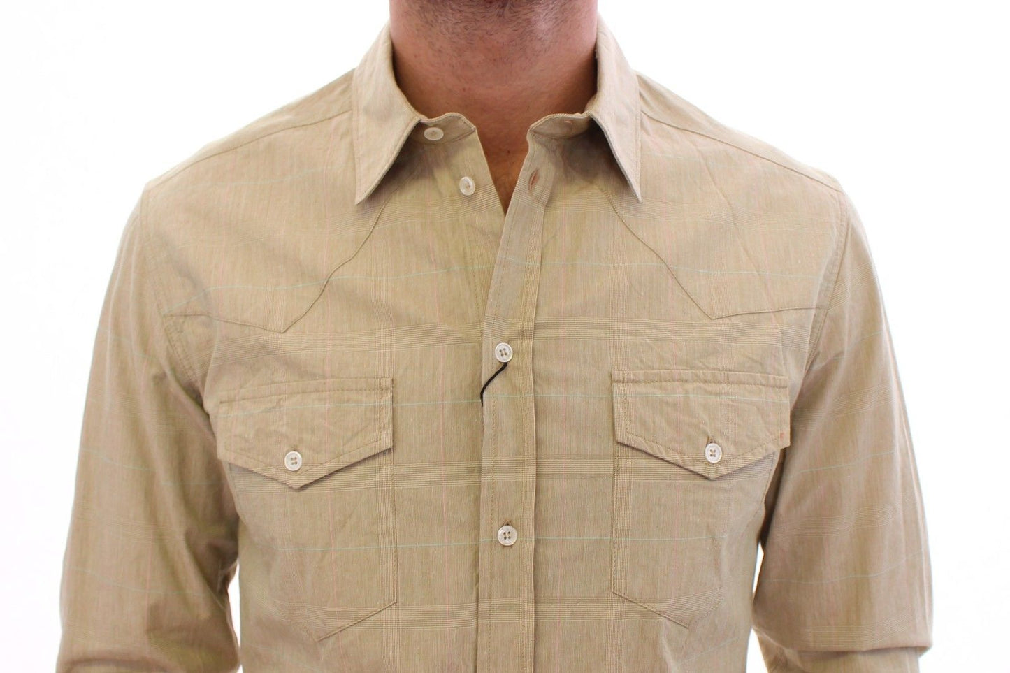 Beige Checkered SICILIA Fit Logo Casual Shirt