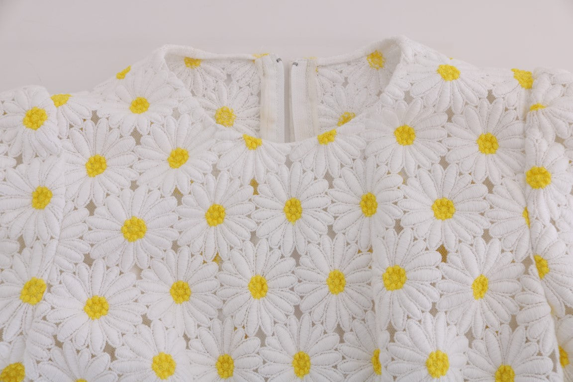 White Sunflower Ricamo Sheath Dress
