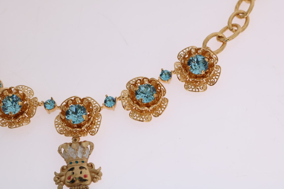 Gold Brass Handpainted Crystal Floral Necklace