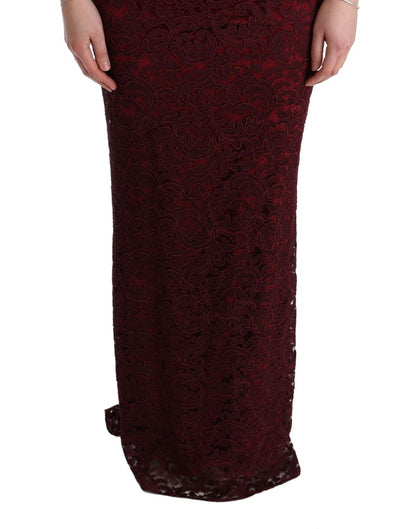 Bordeaux Floral Ricamo Sheath Long Dress