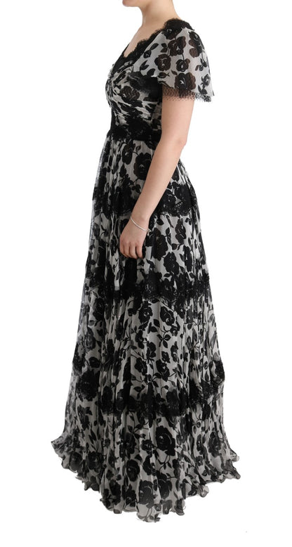 Black White Floral Lace Shift Dress