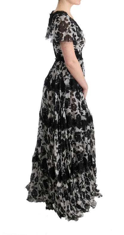 Black White Floral Lace Shift Dress