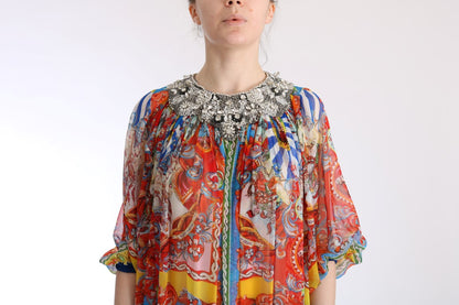 Multicolor Silk Carretto Crystal Tunic Dress