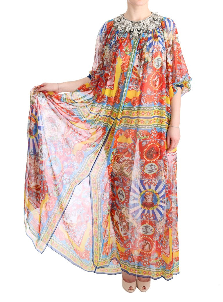 Multicolor Silk Carretto Crystal Tunic Dress