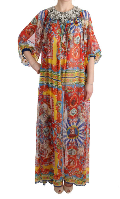 Multicolor Silk Carretto Crystal Tunic Dress