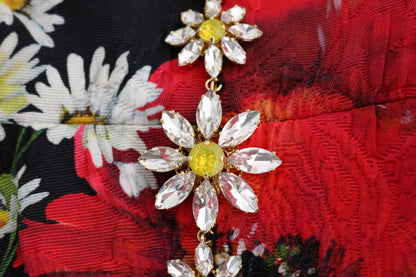 Multicolor Silk Floral Crystal Long Maxi Dress