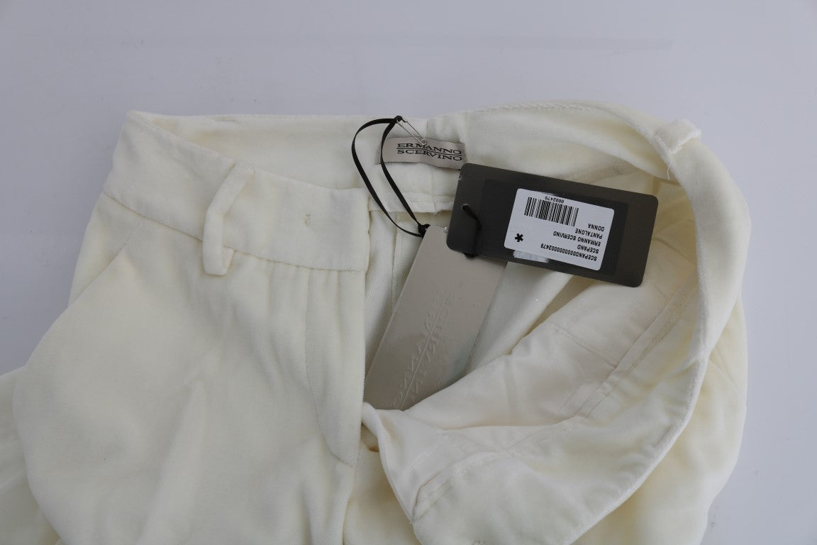 White Cotton Regular Fit Casual Pants