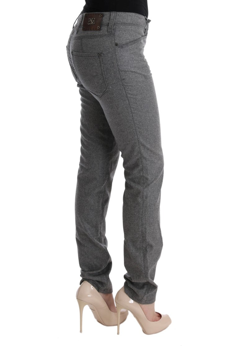 Gray Virgin Wool Skinny Casual Pants