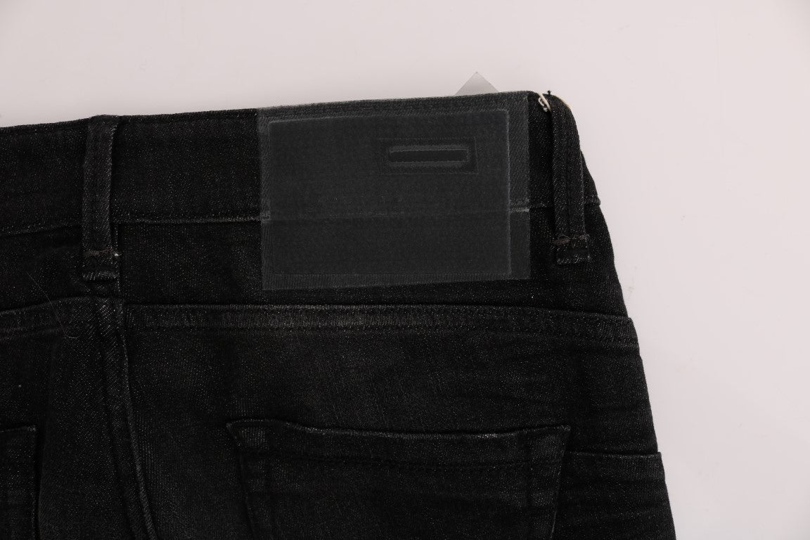 Black Denim Cotton Bottoms Slim Fit Jeans