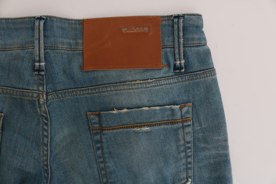 Blue Denim Cotton Bottoms Slim Fit Jeans