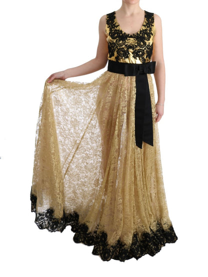 Gold Black Floral Lace Dress