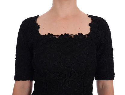 Black Floral Ricamo Sheath Dress