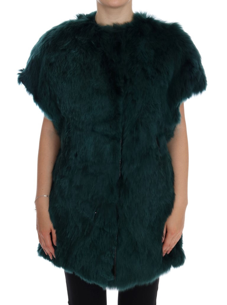 Green Alpaca Fur Vest Sleeveless Jacket