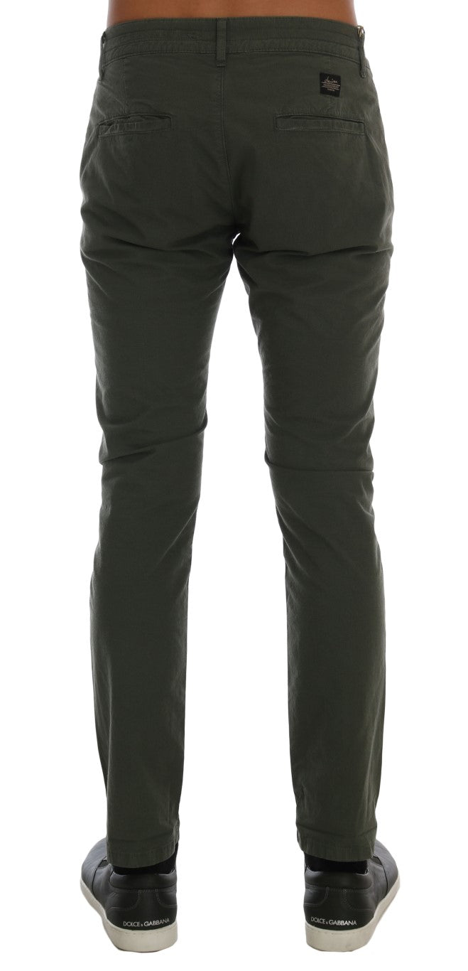 Green Cotton Stretch Slim Fit Chinos