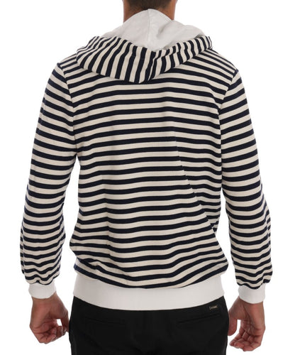 Blue White Striped Hooded Cotton Sweater