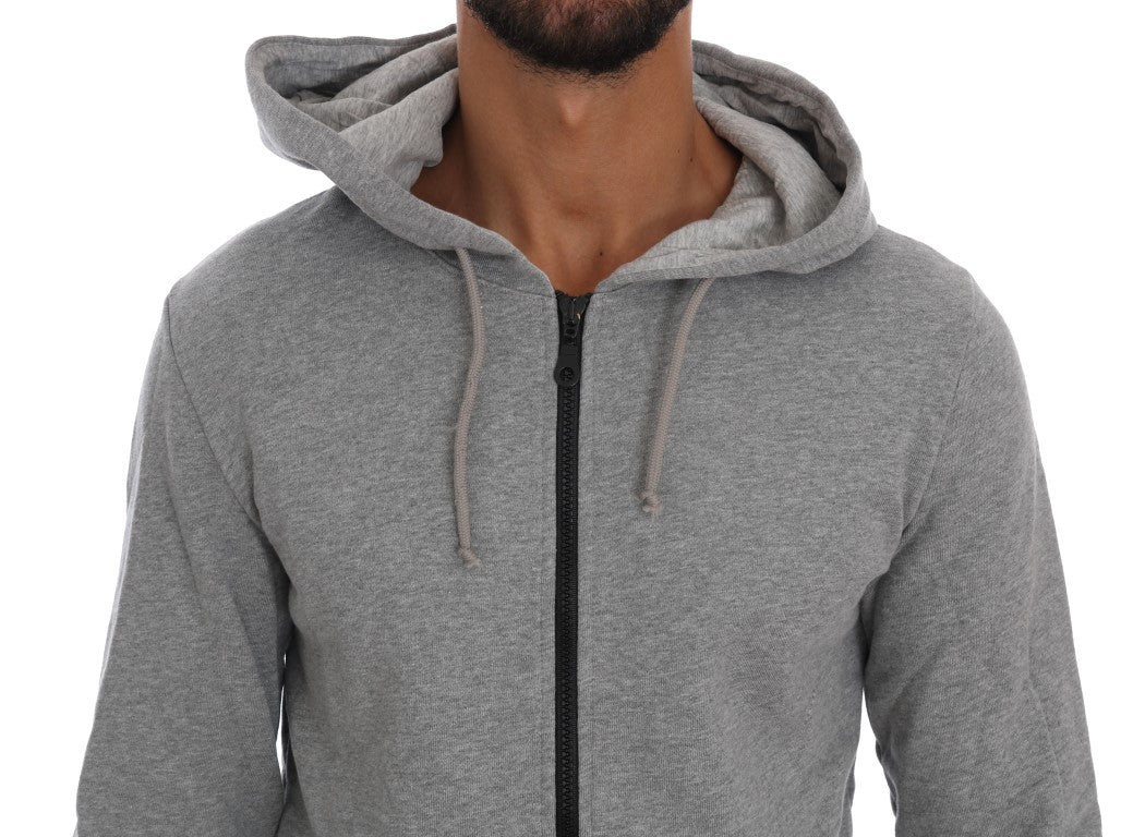 Gray Full Zipper Hodded Cotton Sweater