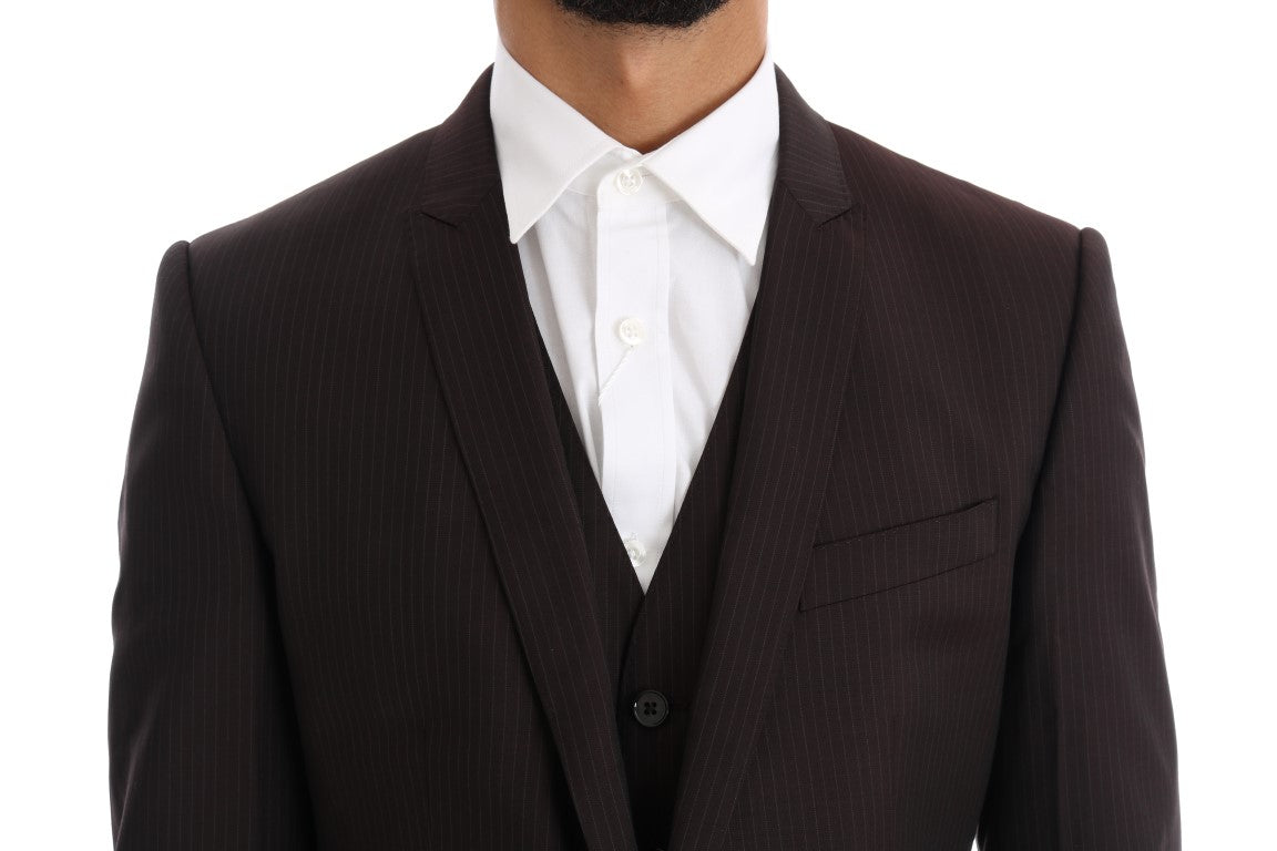Brown Striped GOLD Slim Fit 3 Piece Suit