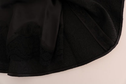 Black Floral Jacquard Silk A-Line Skirt