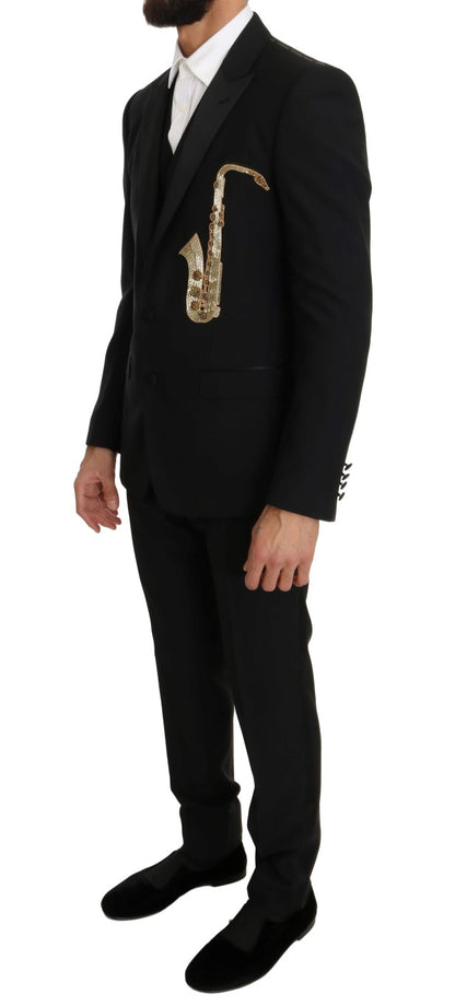 Black Wool Silk Saxophone Slim Fit Suit