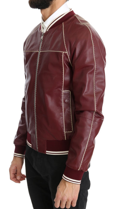 Bordeaux Lambskin Bomber Stitched Jacket