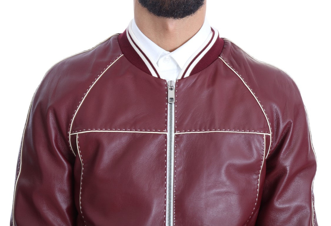 Bordeaux Lambskin Bomber Stitched Jacket