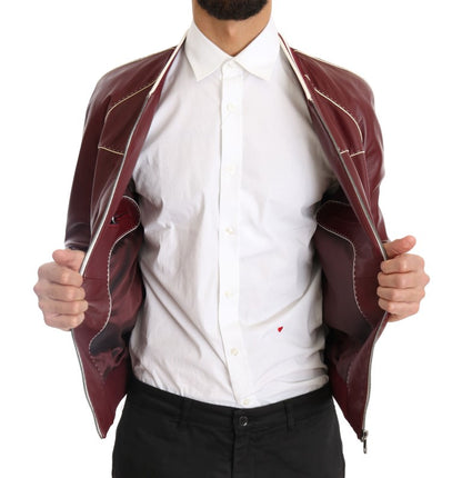 Bordeaux Lambskin Bomber Stitched Jacket